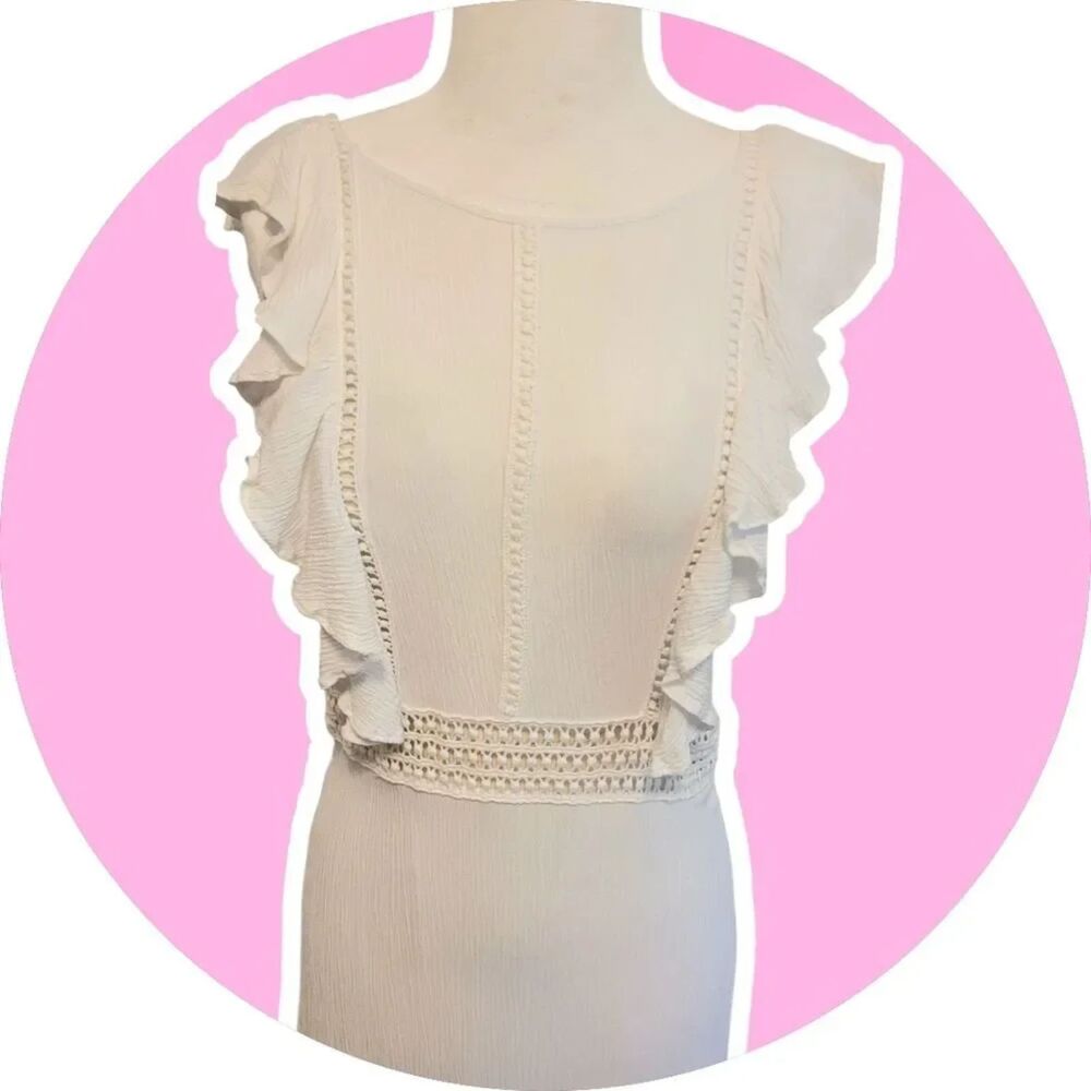 Lace detailed White Ruffle Maxi Dress, size S